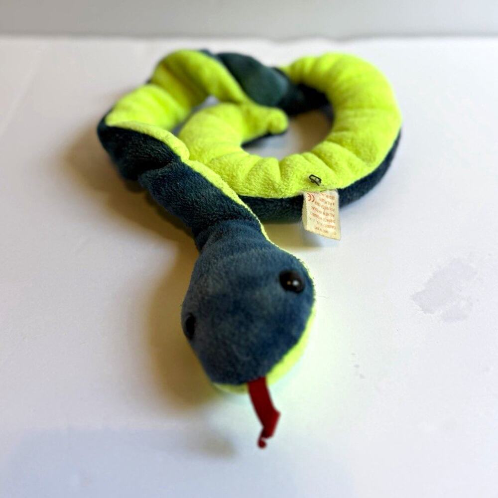 Ty Beanie Babies Hissy Snake Plush Blue Green Vintage Retired No Hang Tag